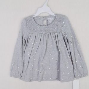 OshKosh Long Sleeve Cotton Top Tee Size 4 Gray w/ Gold Stars‎